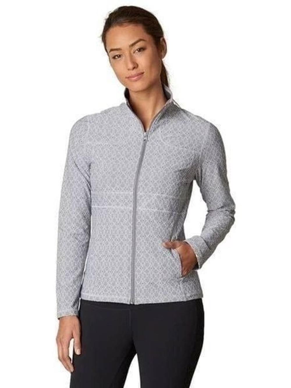 prAna Reeve Jacquard Women’s Full Zip Lightweight Coat Light Gray Size Medium